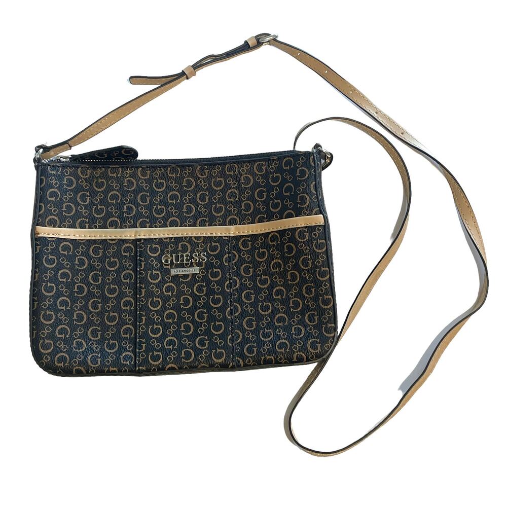 Guess McGill Mini Crossbody Bag Womens Dark Brown PVC Preppy Y2K Handbag Purse
